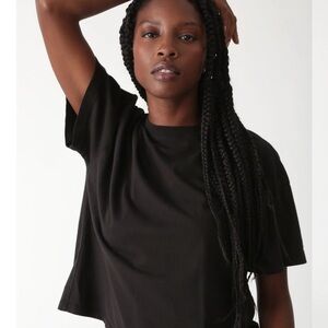 Electric & rose distressed black tee